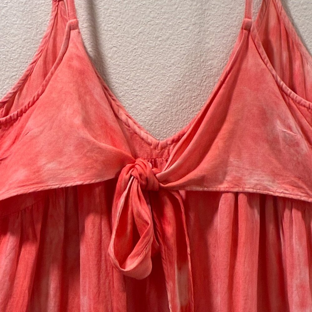 ATTIC SALT Strappy Tie Dye V-Neck Bow Tie Empire Mini Sundress Orange/White XL - Picture 5 of 11